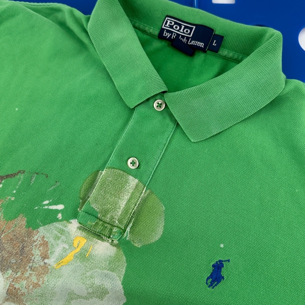 Polo Ralph Lauren Shirt Mens L Green Paint Splatter Graphic Classic Fit Modern